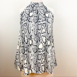 Milan Kiss Black Beige Snakeskin Sleeveless Top Lg